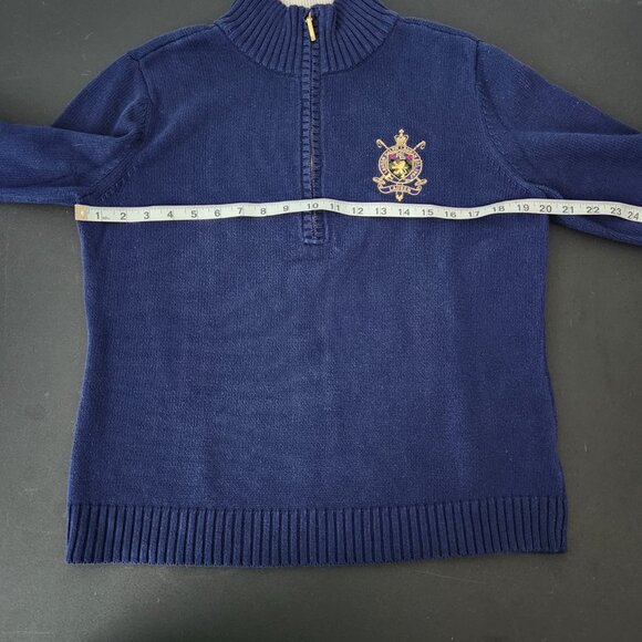 Lauren Ralph Lauren Navy 1/4 Zip Long Sleeve Sweater with Crest Women's Size L - Picture 8 of 14